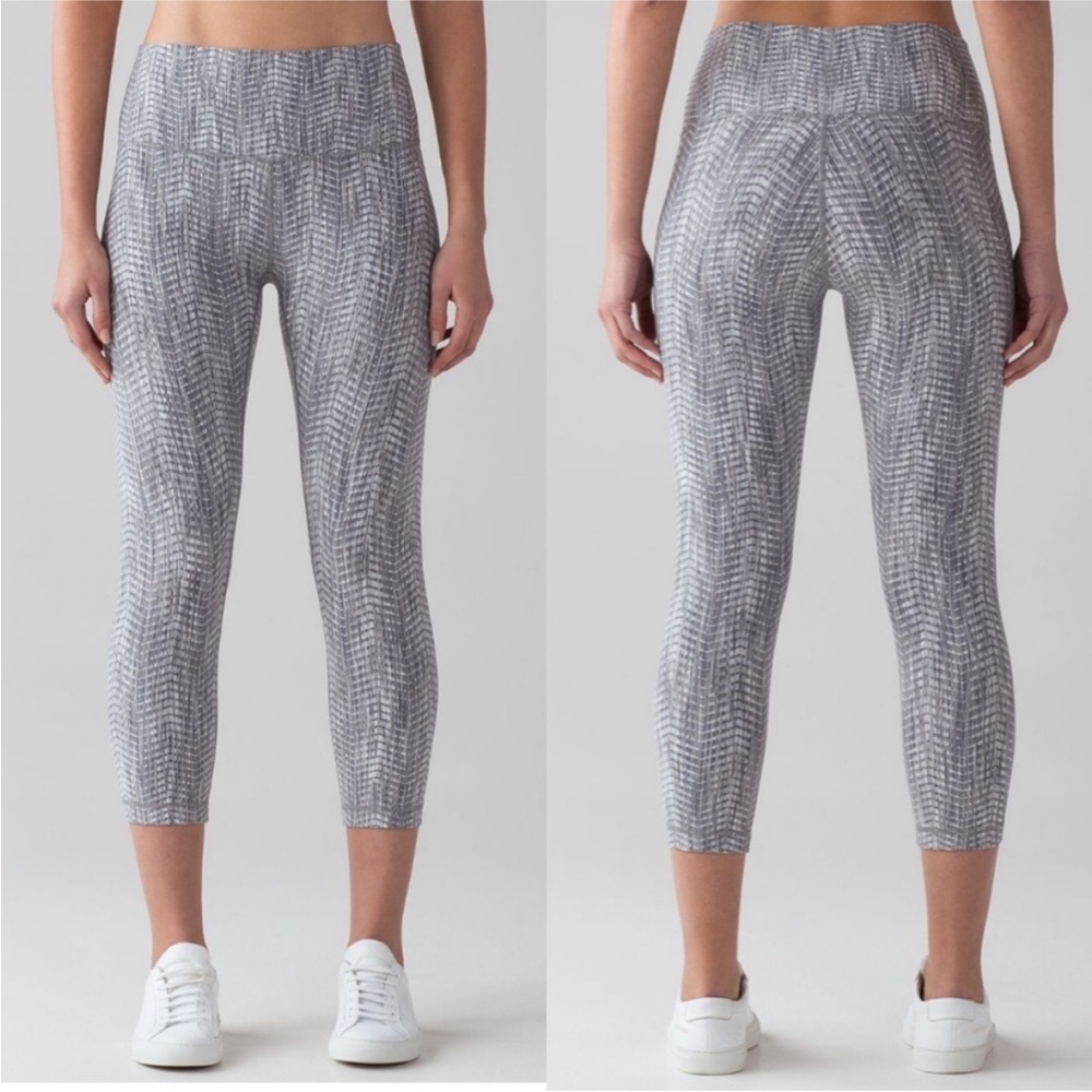 Lululemon Wunder Under Crop Hi-Rise 21" Arrow Jacquard Battleship Silver Spo SZ4